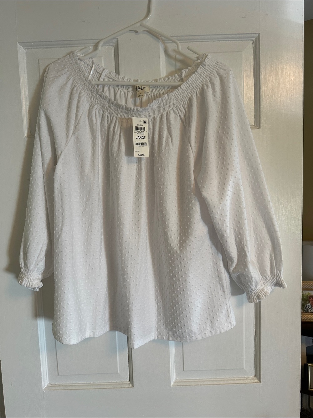 Market & Spruce White Swiss Dot Off-Shoulder Peasant Blouse